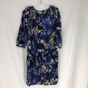 BCBG Max Azria Long Sleeve Rayon Shift Dress-Women's Small Blue Marbled